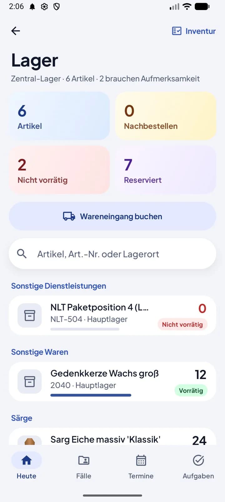 Lagerübersicht mit Bestandsampel
