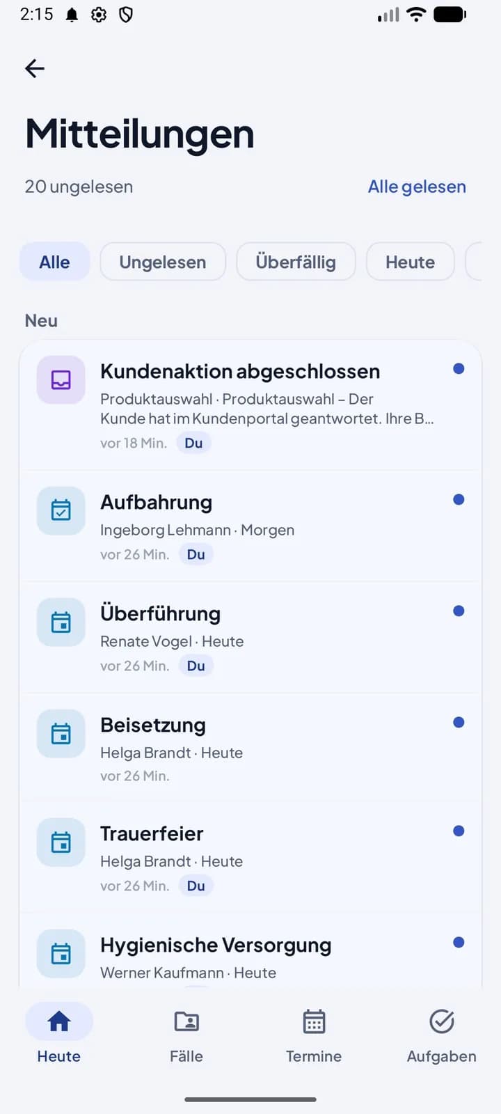 Mitteilungen mit neuen Aufgaben und Terminen