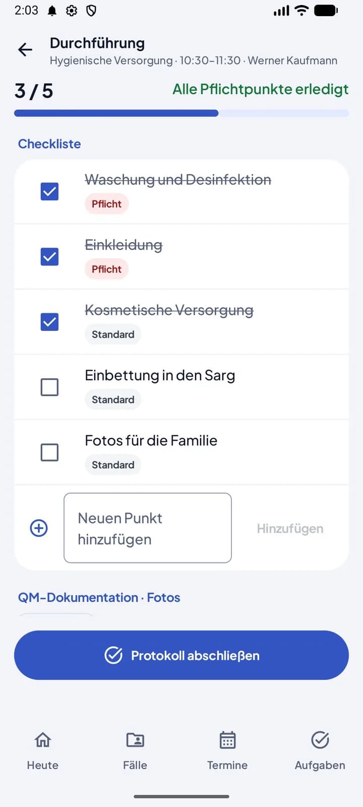 Protokoll mit Checkliste und Pflichtpunkten
