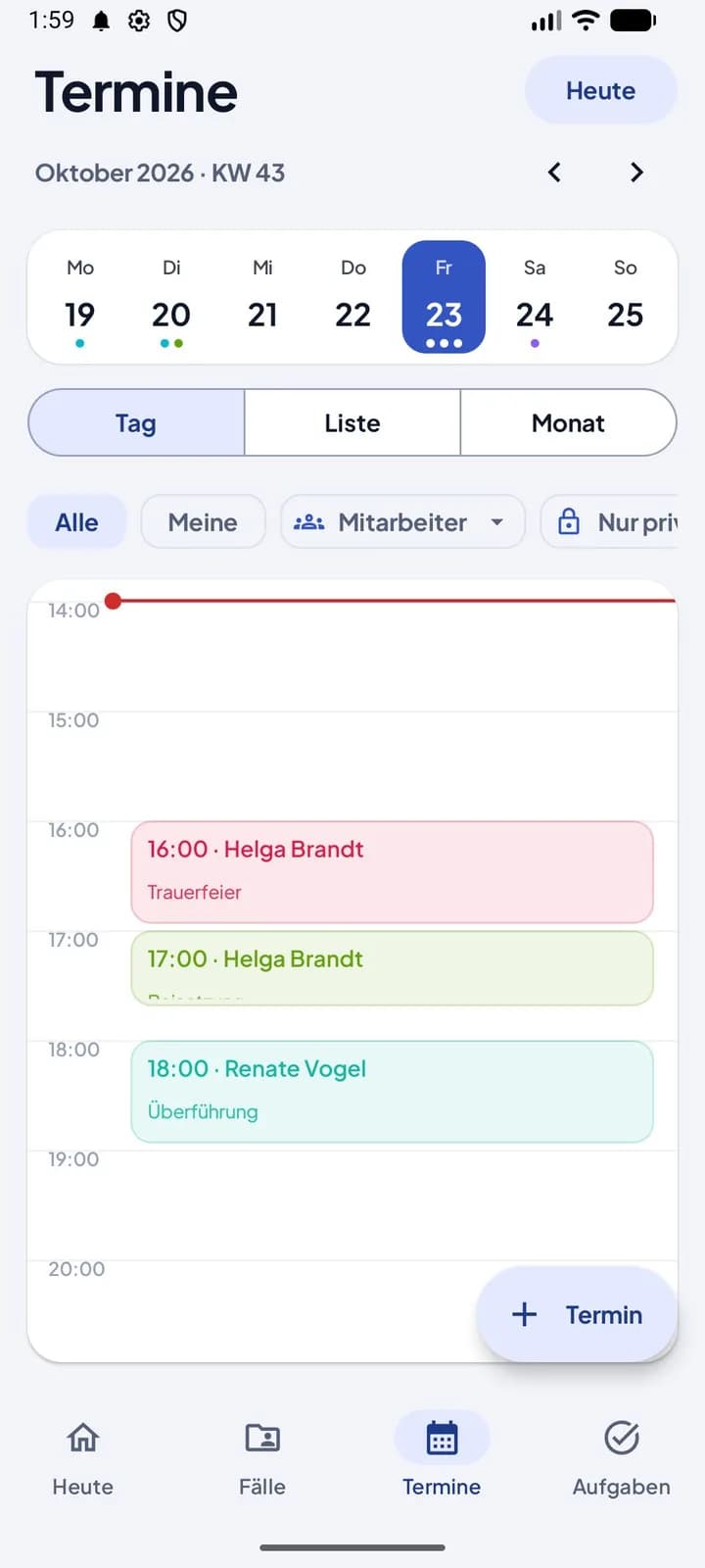 Kalender in der Tagesansicht